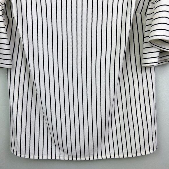 Banana Republic Off the Shoulder Bell Flare Slv Pin Stripe Blouse Black White S - Picture 5 of 11